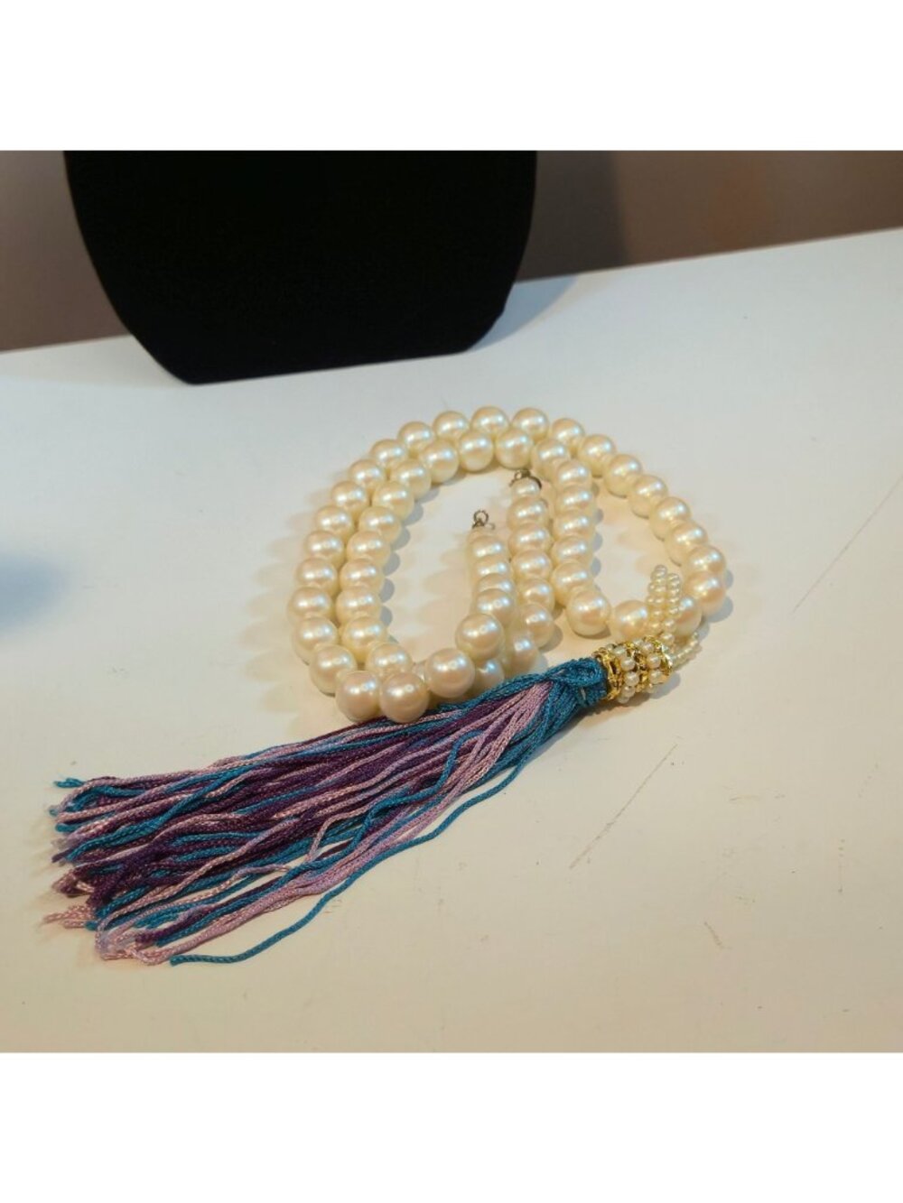 Vintage Cadoro Faux Pearl Tassel Necklace Bold Flapper Statement Jewelry 31 Inch - Picture 14 of 14